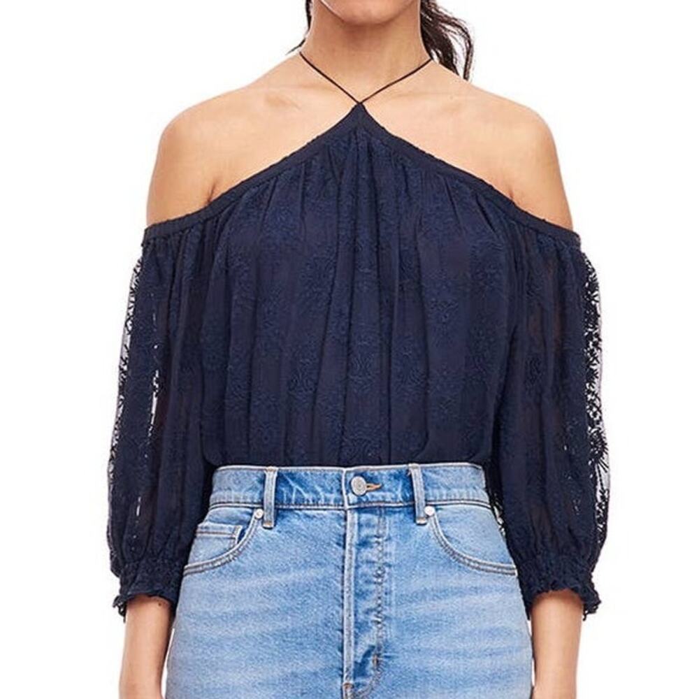 Rebecca Taylor Open Shoulder Selina Embroidered Chiffon Top